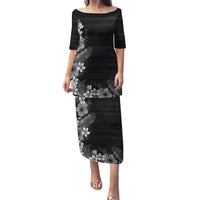 Hawaii Tropical Flowers and Leaves Puletasi Tapa Pattern Grayscale Mode LT03 Long Dress Grayscale - Polynesian Pride