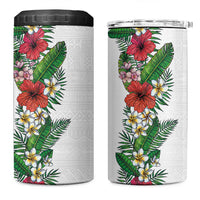 Hawaii Tropical Flowers and Leaves 4 in 1 Can Cooler Tumbler Tapa Pattern White Mode