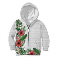 Hawaii Tropical Flowers and Leaves Kid Hoodie Tapa Pattern White Mode