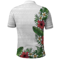 Hawaii Tropical Flowers and Leaves Polo Shirt Tapa Pattern White Mode