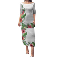 Hawaii Tropical Flowers and Leaves Puletasi Tapa Pattern White Mode LT03 Long Dress White - Polynesian Pride
