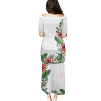 Hawaii Tropical Flowers and Leaves Puletasi Tapa Pattern White Mode LT03 - Polynesian Pride