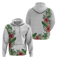 Hawaii Tropical Flowers and Leaves Zip Hoodie Tapa Pattern White Mode