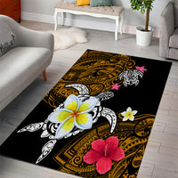 Hawaii Turtle and Tropical Flower Area Rug Polynesian Pattern