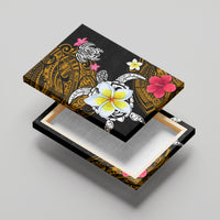 Hawaii Turtle and Tropical Flower Canvas Wall Art Polynesian Pattern