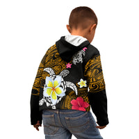 Hawaii Turtle and Tropical Flower Kid Hoodie Polynesian Pattern