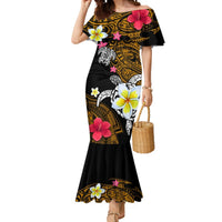 Hawaii Turtle and Tropical Flower Mermaid Dress Polynesian Pattern LT03 Women Black - Polynesian Pride