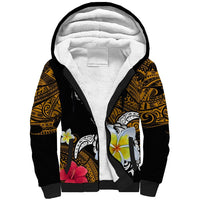 Hawaii Turtle and Tropical Flower Sherpa Hoodie Polynesian Pattern LT03 Unisex Black - Polynesian Pride