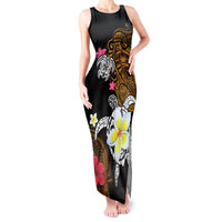 Hawaii Turtle and Tropical Flower Tank Maxi Dress Polynesian Pattern LT03 Women Black - Polynesian Pride