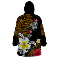 Hawaii Turtle and Tropical Flower Wearable Blanket Hoodie Polynesian Pattern