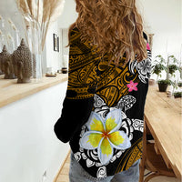 Hawaii Turtle and Tropical Flower Women Casual Shirt Polynesian Pattern