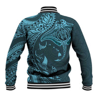 Hawaiian Manta Ray and Polynesian Tribal Tattoo Baseball Jacket Turquoise Color LT03