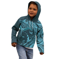 Hawaiian Manta Ray and Polynesian Tribal Tattoo Kid Hoodie Turquoise Color LT03