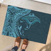 Hawaiian Manta Ray and Polynesian Tribal Tattoo Rubber Doormat Turquoise Color LT03
