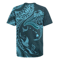 Hawaiian Manta Ray and Polynesian Tribal Tattoo Rugby Jersey Turquoise Color LT03