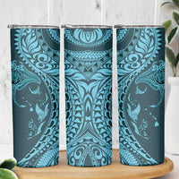 Hawaiian Manta Ray and Polynesian Tribal Tattoo Skinny Tumbler Turquoise Color LT03 - Polynesian Pride
