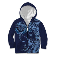 Hawaiian Manta Ray and Polynesian Tribal Tattoo Kid Hoodie Dark Navy Color LT03