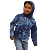Hawaiian Manta Ray and Polynesian Tribal Tattoo Kid Hoodie Dark Navy Color LT03