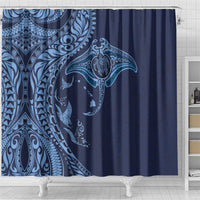 Hawaiian Manta Ray and Polynesian Tribal Tattoo Shower Curtain Dark Navy Color LT03