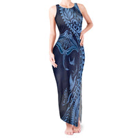 Hawaiian Manta Ray and Polynesian Tribal Tattoo Tank Maxi Dress Dark Navy Color LT03