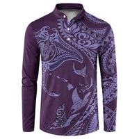Hawaiian Manta Ray and Polynesian Tribal Tattoo Button Sweatshirt Purple Color LT03