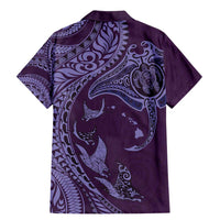 Hawaiian Manta Ray and Polynesian Tribal Tattoo Family Matching Mermaid Dress and Hawaiian Shirt Purple Color LT03