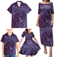 Hawaiian Manta Ray and Polynesian Tribal Tattoo Family Matching Puletasi and Hawaiian Shirt Purple Color LT03 - Polynesian Pride