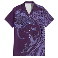 Hawaiian Manta Ray and Polynesian Tribal Tattoo Family Matching Puletasi and Hawaiian Shirt Purple Color LT03 Dad's Shirt - Short Sleeve Purple - Polynesian Pride