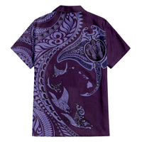 Hawaiian Manta Ray and Polynesian Tribal Tattoo Family Matching Puletasi and Hawaiian Shirt Purple Color LT03 - Polynesian Pride