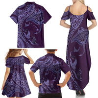 Hawaiian Manta Ray and Polynesian Tribal Tattoo Family Matching Summer Maxi Dress and Hawaiian Shirt Purple Color LT03