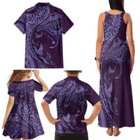 Hawaiian Manta Ray and Polynesian Tribal Tattoo Family Matching Tank Maxi Dress and Hawaiian Shirt Purple Color LT03
