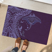 Hawaiian Manta Ray and Polynesian Tribal Tattoo Rubber Doormat Purple Color LT03