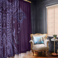 Hawaiian Manta Ray and Polynesian Tribal Tattoo Window Curtain Purple Color LT03
