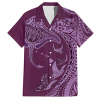 Hawaiian Manta Ray and Polynesian Tribal Tattoo Family Matching Tank Maxi Dress and Hawaiian Shirt Pink Color LT03