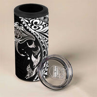 Hawaiian Manta Ray and Polynesian Tribal Tattoo 4 in 1 Can Cooler Tumbler Black Color