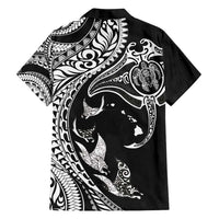 Hawaiian Manta Ray and Polynesian Tribal Tattoo Family Matching Long Sleeve Bodycon Dress and Hawaiian Shirt Black Color LT03