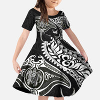 Hawaiian Manta Ray and Polynesian Tribal Tattoo Family Matching Tank Maxi Dress and Hawaiian Shirt Black Color LT03