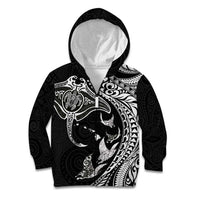 Hawaiian Manta Ray and Polynesian Tribal Tattoo Kid Hoodie Black Color LT03