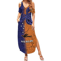 Papua New Guinea New Ireland Province Summer Maxi Dress PNG Birds Of Paradise Polynesian Arty Style LT03 Women Orange - Polynesian Pride