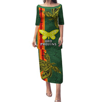 Papua New Guinea Oro Province Puletasi PNG Birds Of Paradise Polynesian Arty Style LT03 Long Dress Green - Polynesian Pride
