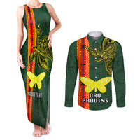 Custom Papua New Guinea Oro Province Couples Matching Tank Maxi Dress and Long Sleeve Button Shirts PNG Birds Of Paradise Polynesian Arty Style LT03 Green - Polynesian Pride
