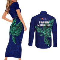 Papua New Guinea Bougainville Couples Matching Short Sleeve Bodycon Dress and Long Sleeve Button Shirts PNG Birds Of Paradise Polynesian Arty Style LT03 - Polynesian Pride