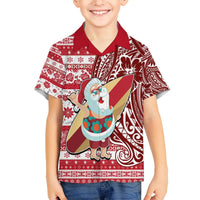 Hawaii Mele Kalikimaka Hawaiian Shirt Santa Claus Surfing with Hawaiian Pattern Striped Red Style LT03 - Polynesian Pride