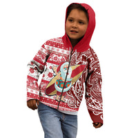 Hawaii Mele Kalikimaka Kid Hoodie Santa Claus Surfing with Hawaiian Pattern Striped Red Style LT03 - Polynesian Pride