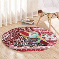 Hawaii Mele Kalikimaka Round Carpet Santa Claus Surfing with Hawaiian Pattern Striped Red Style LT03 - Polynesian Pride
