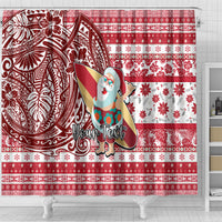 Custom Hawaii Mele Kalikimaka Shower Curtain Santa Claus Surfing with Hawaiian Pattern Striped Red Style LT03 - Polynesian Pride