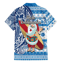 Hawaii Mele Kalikimaka Family Matching Mermaid Dress and Hawaiian Shirt Santa Claus Surfing with Hawaiian Pattern Striped Blue Style LT03 - Polynesian Pride