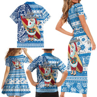 Hawaii Mele Kalikimaka Family Matching Short Sleeve Bodycon Dress and Hawaiian Shirt Santa Claus Surfing with Hawaiian Pattern Striped Blue Style LT03 - Polynesian Pride
