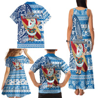 Hawaii Mele Kalikimaka Family Matching Tank Maxi Dress and Hawaiian Shirt Santa Claus Surfing with Hawaiian Pattern Striped Blue Style LT03 - Polynesian Pride