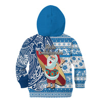 Hawaii Mele Kalikimaka Kid Hoodie Santa Claus Surfing with Hawaiian Pattern Striped Blue Style LT03 - Polynesian Pride